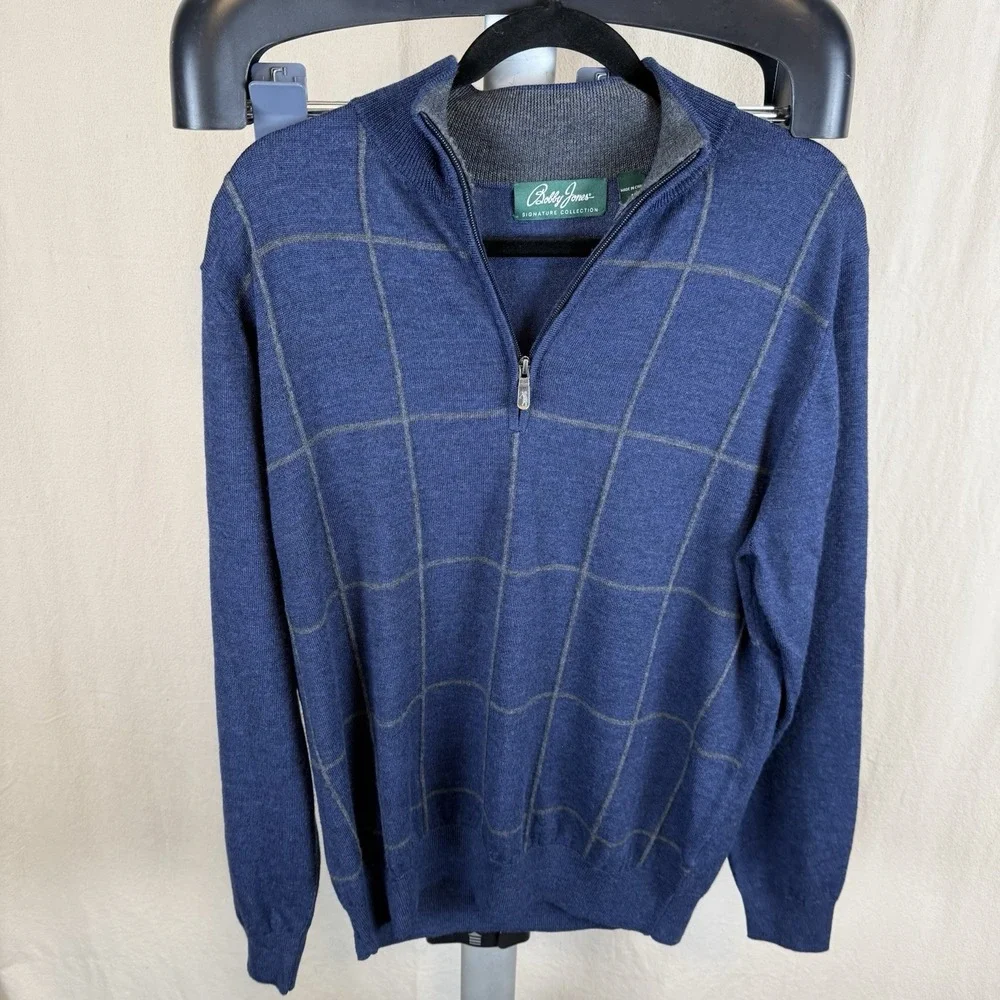 Bobby Jones Signature Collection Quarter Zip Merino Wool Sweater Medium Blue
